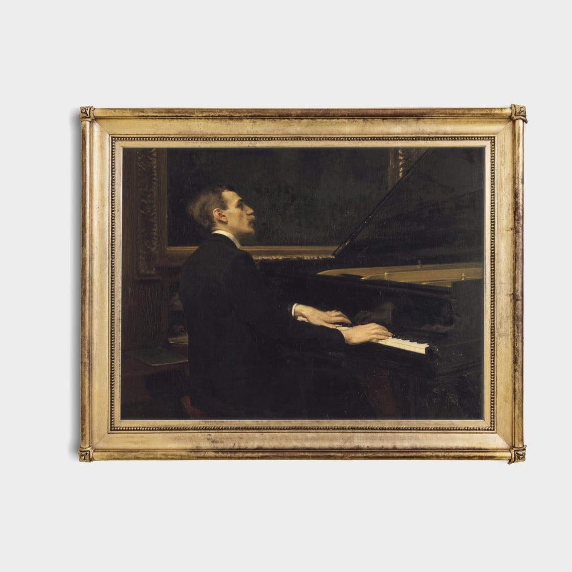 Young Gentleman Playing a Grand Piano in a Dimly Lit Room Poster - Image 4