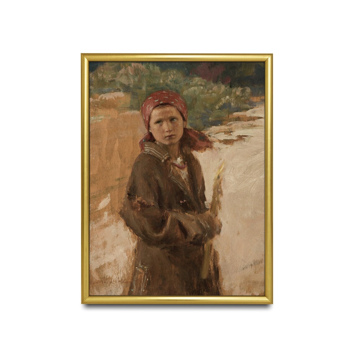 Peasant Boy in Red Kerchief Holding a Stick Vintage Portrait Poster - Image 4