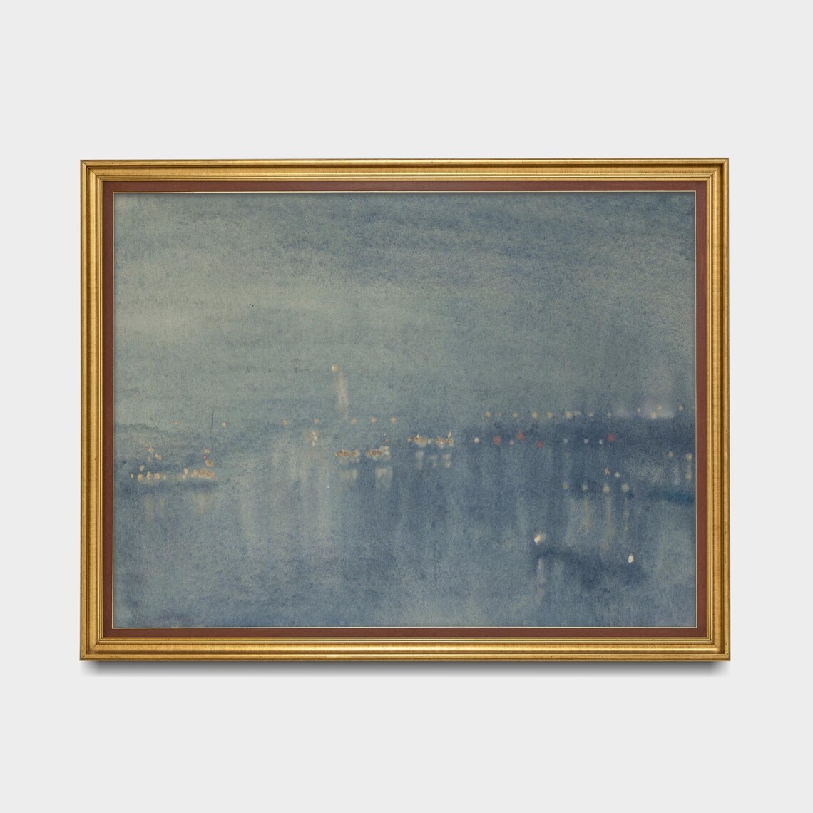 Foggy Night City Lights Over Water Tonalist Moody Nocturne Art Poster - Image 5