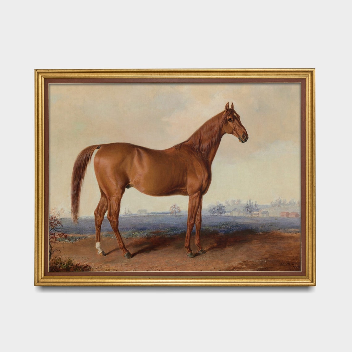 Chestnut Horse Portrait Standing in Pasture Antique Equestrian Print - Image 3