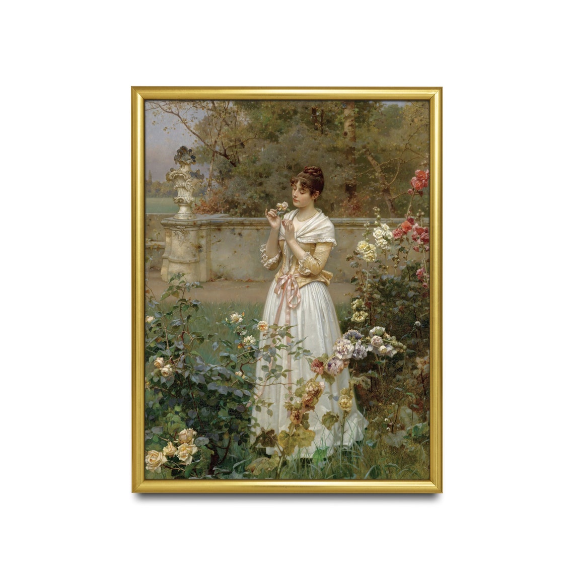 Printed And Shipped Woman In Rose Garden Vintage Portrait Painting Moody Rustic Oil Painting Victorian Female Art Physical Prints - Image 2