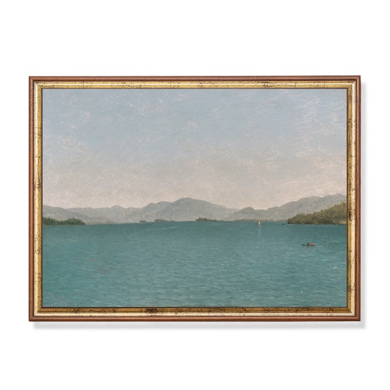 Printed And Shipped Vintage Lake Painting Rustic Moody Art Antique Art Print Landscape Wall Art Coastal Decor Physical Prints