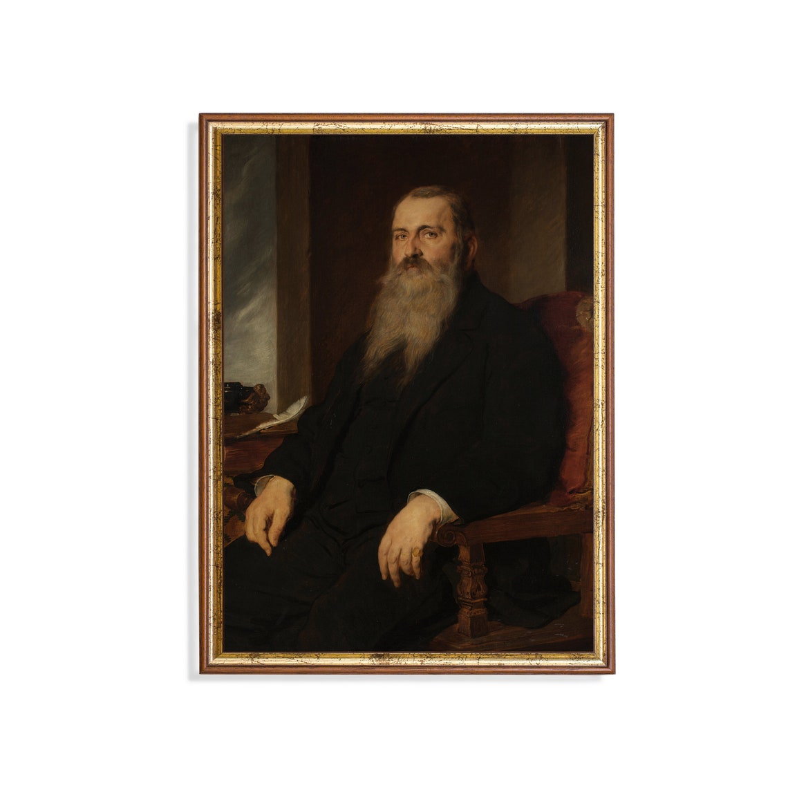 Seated Bearded Gentleman in Dark Suit Formal Vintage Portrait Poster