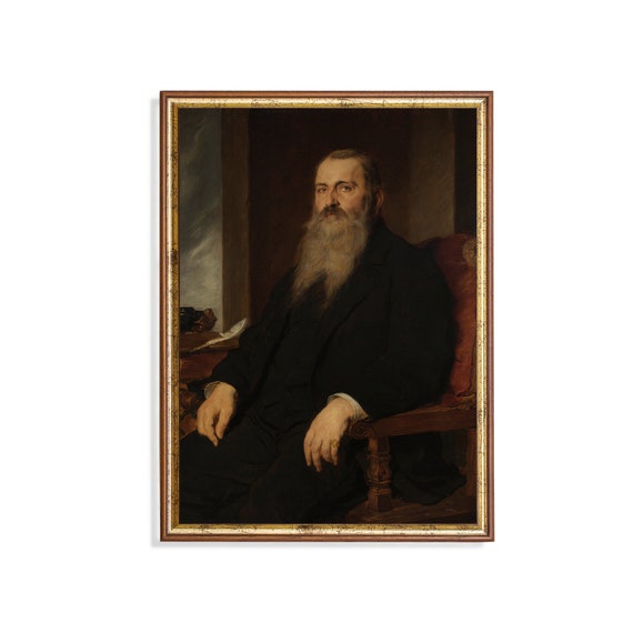 Print And Ship Vintage Gentleman Portrait Antique Man With Beard Painting Moody Rustic Print Fine Art Mailed Print Classic Art