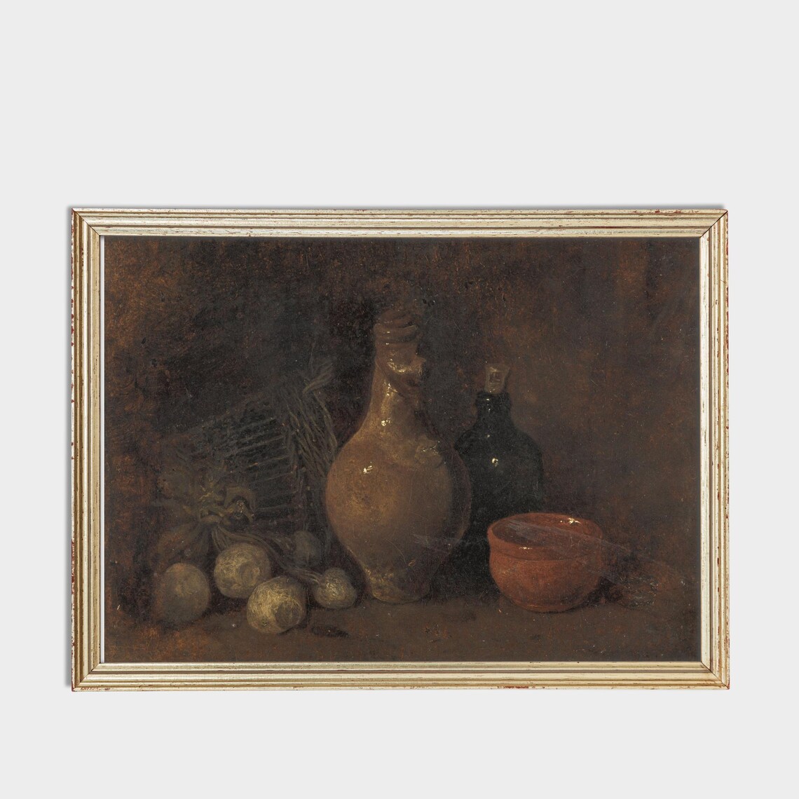 Dutch Still Life Jug Bottle Bowl And Root Vegetables Dark Oil Poster - Image 3