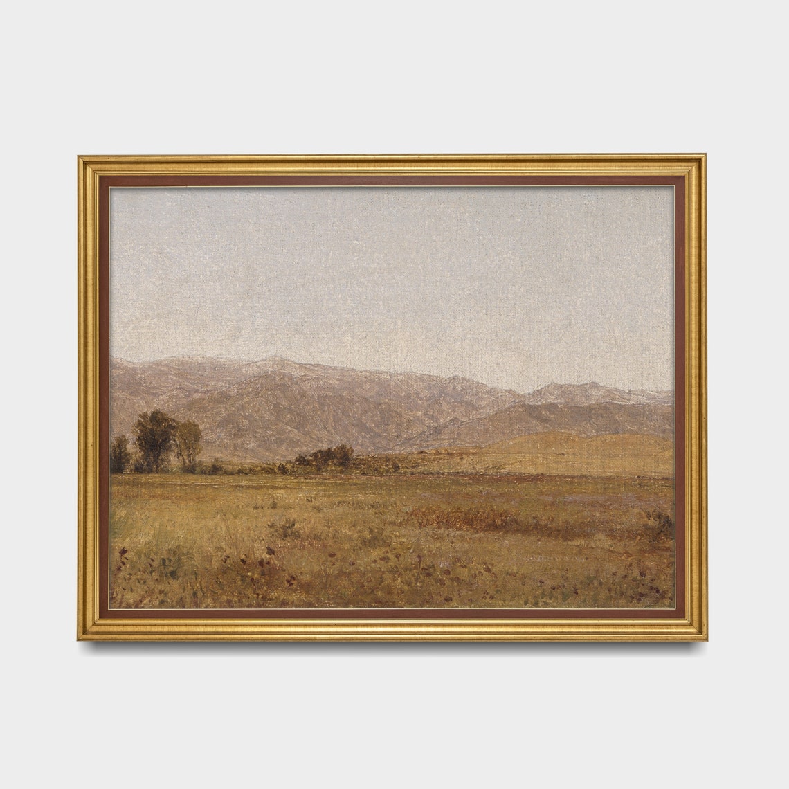 Golden Meadow Beneath Distant Hazy Mountains Landscape Poster - Image 4
