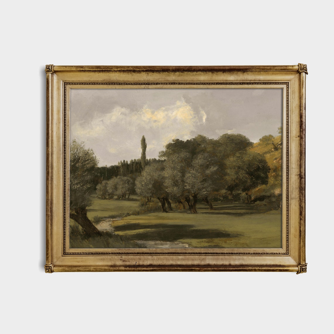 Green Meadow Stream with Oak Trees Antique Pastoral Art Poster - Image 3