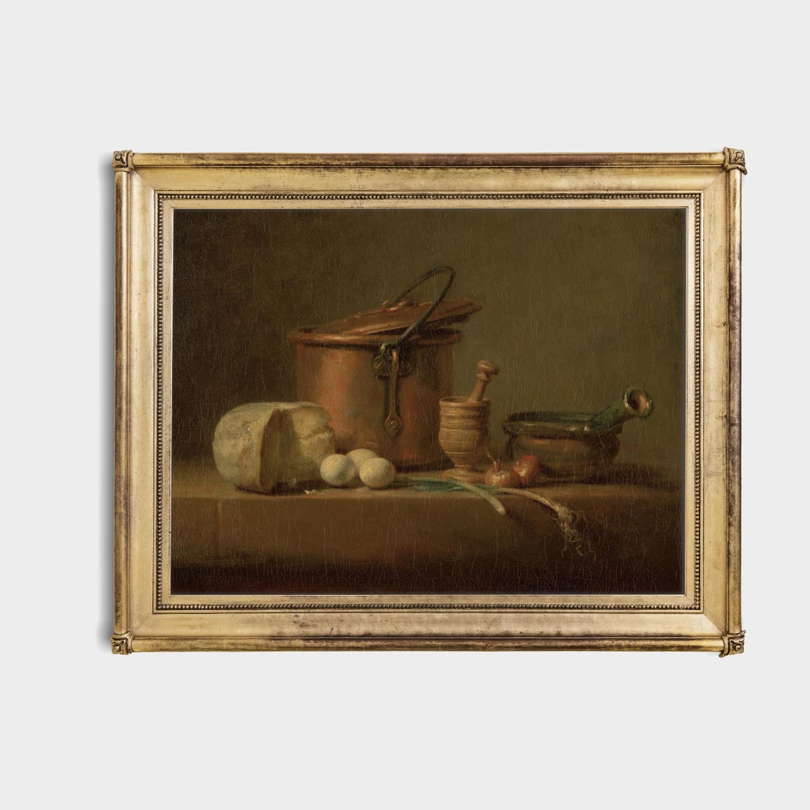 French Kitchen Still Life Copper Pot Bread Eggs Chardin Style Poster - Image 4