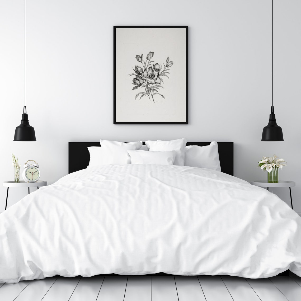 Tulip Bouquet Black and White Antique Engraving Botanical Poster - Image 2