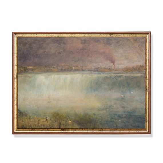 Printed And Shipped Vintage Landscape Painting Antique Waterfall Rustic Print Oil Painting Art Farmhouse Decor Physical Prints