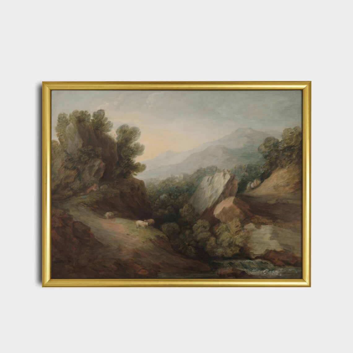 Rocky Wooded Ravine with Grazing Sheep Vintage Landscape Poster - Image 2