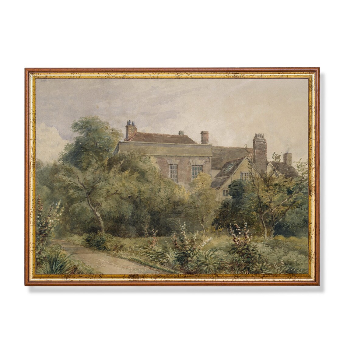 Vintage Landscape Painting Antique Country Landscape French Cottage Fine Print Farmhouse Decor Wall Art