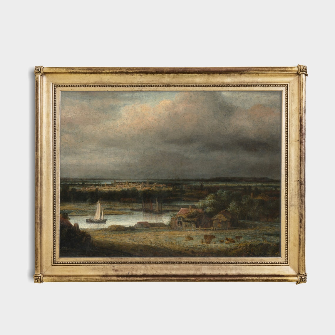 Wide River With Sailboats and Distant Town Dutch Landscape Poster - Image 4