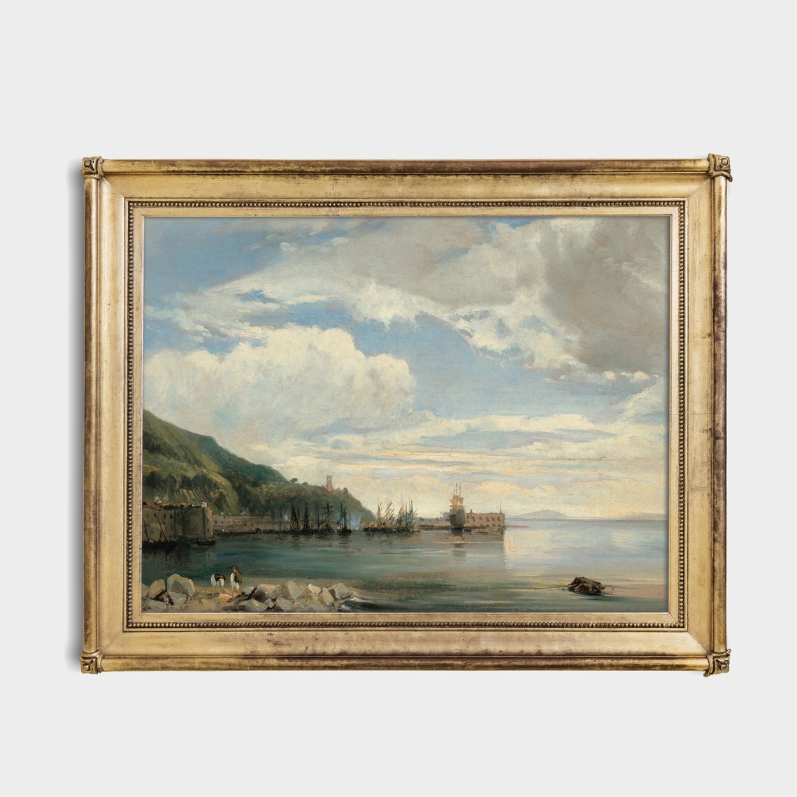 Old Harbor Sailing Ships Mountain Bay Vintage Coastal Poster - Image 2