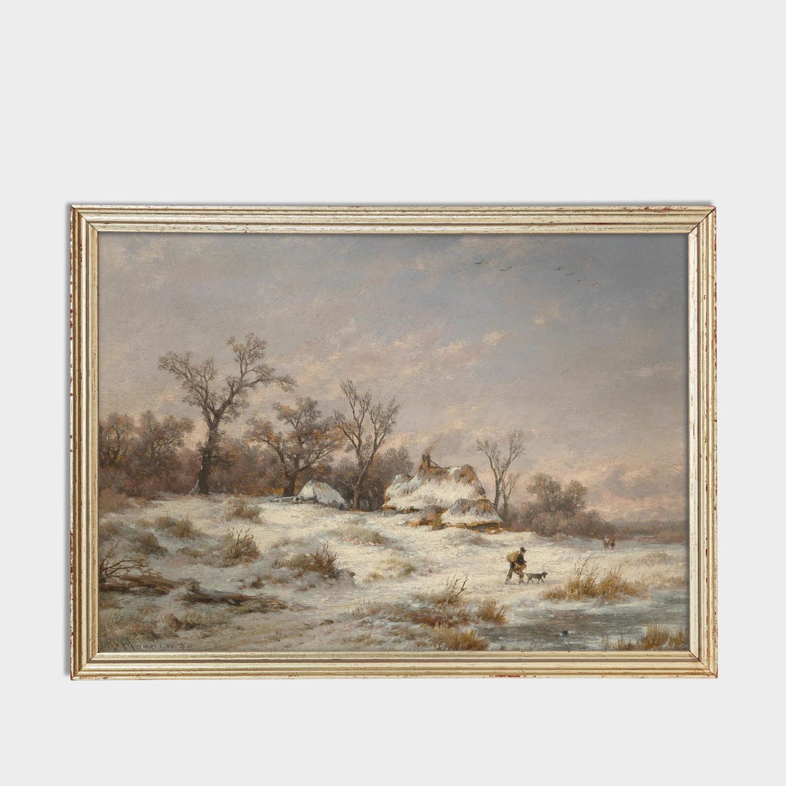 Snowy Cottages Winter Countryside Antique Landscape Art Poster - Image 3
