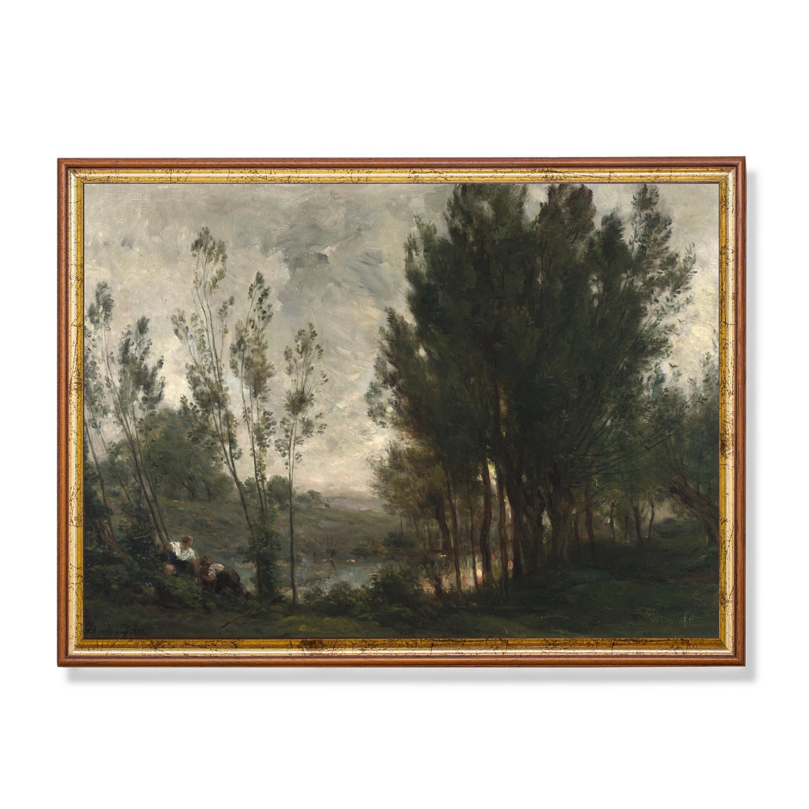 Quiet River Beneath Tall Poplars Barbizon School Landscape Art Poster