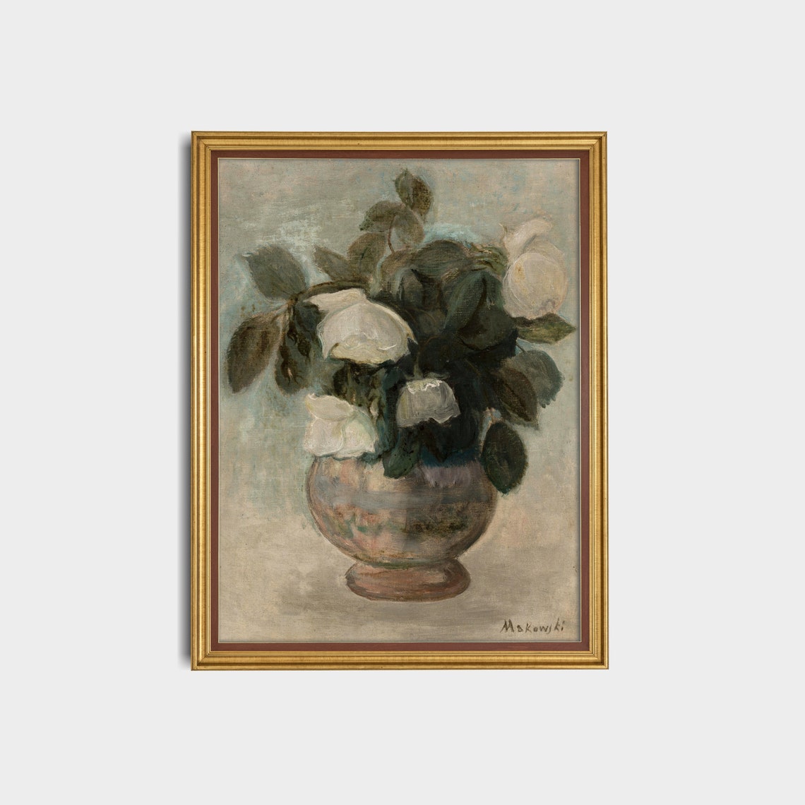 White Roses in a Pink Vase Impressionist Floral Still Life Poster - Image 3