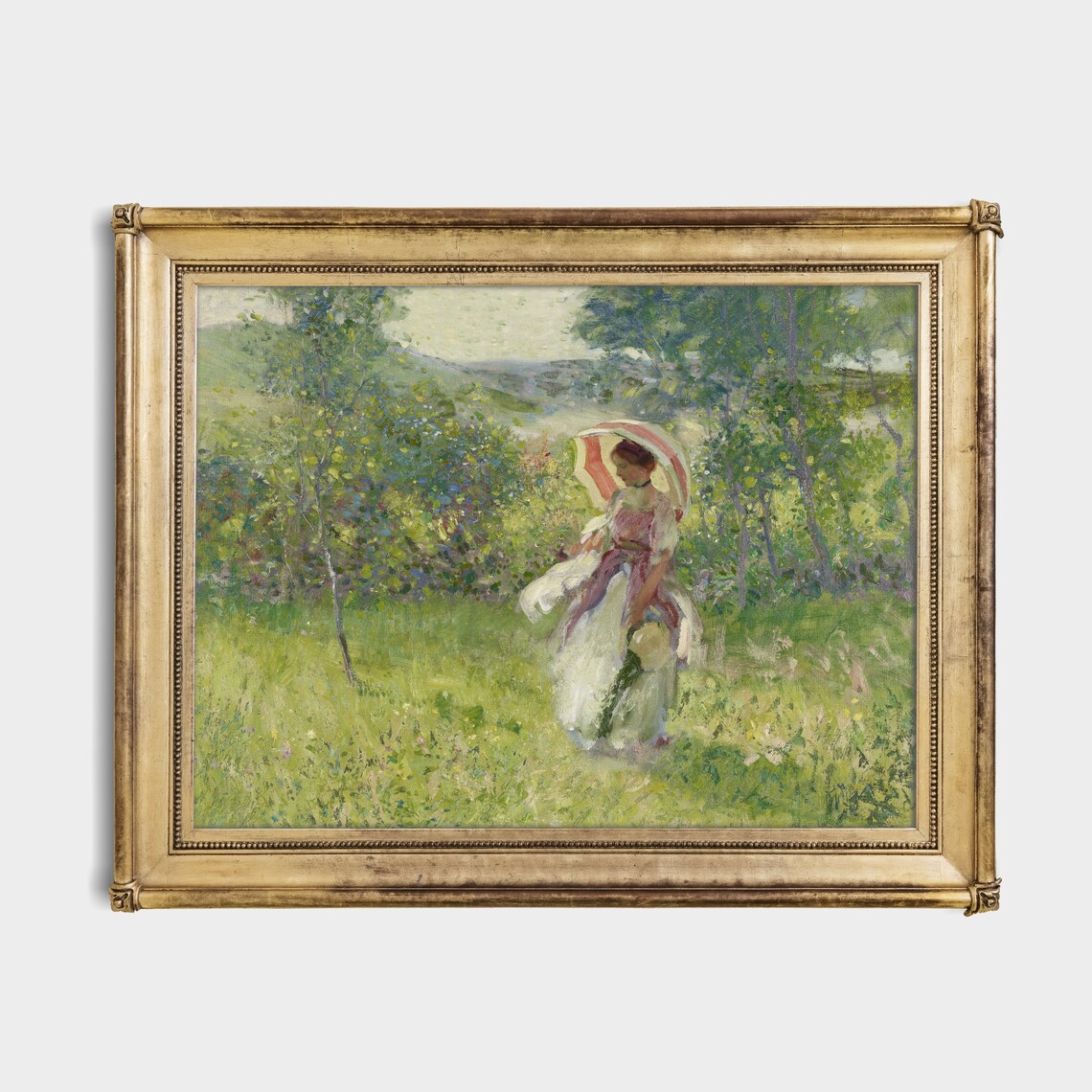 Woman with Red Parasol in Sunny Meadow Impressionist Painting Poster - Image 4