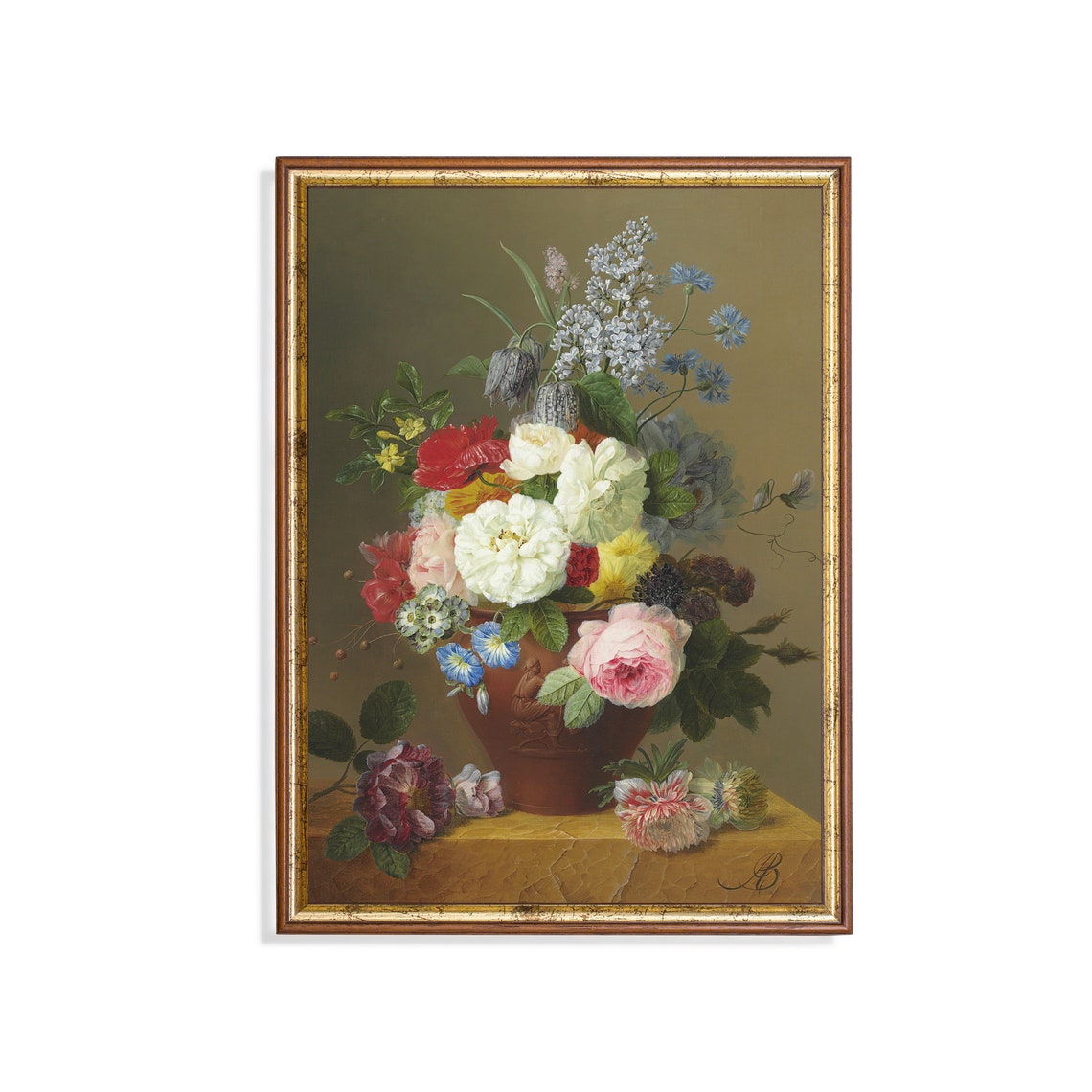 Printed And Shipped Still Life Painting Vintage Floral Print Oil Painting Flower Art Antique Country Farmhouse Decor Mailed Print