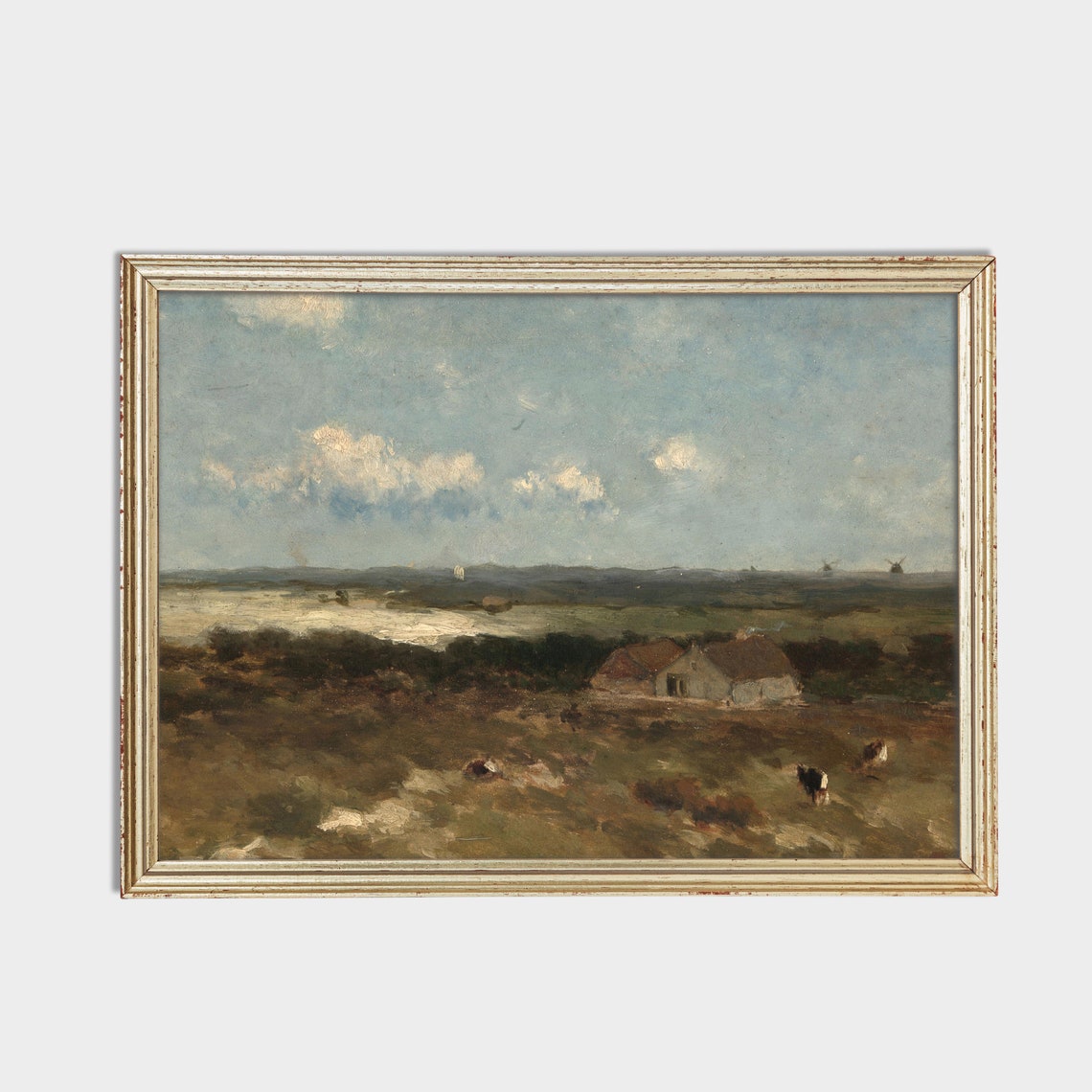 Dutch Heath Farmhouse with Cows and Windmills Landscape Poster - Image 2