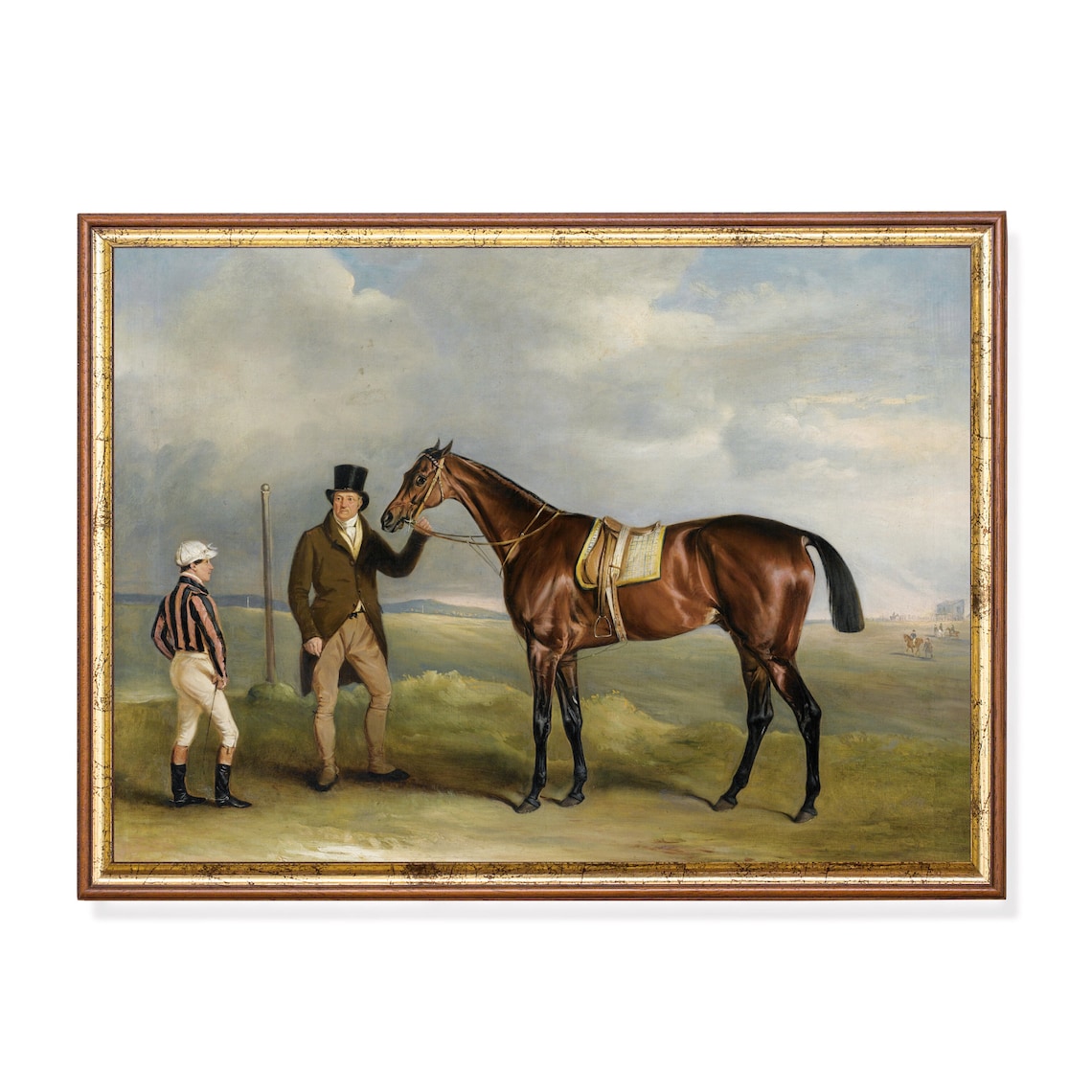 Racehorse and Jockey by the Winning Post Vintage Painting Poster