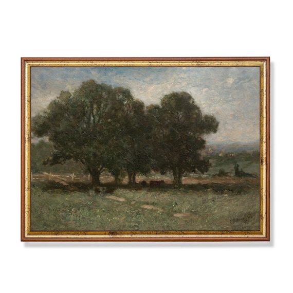 Print And Ship Vintage Landscape Painting Country Landscape Antique Tree Forest Moody Rustic Oil Painting Print Mailed Art