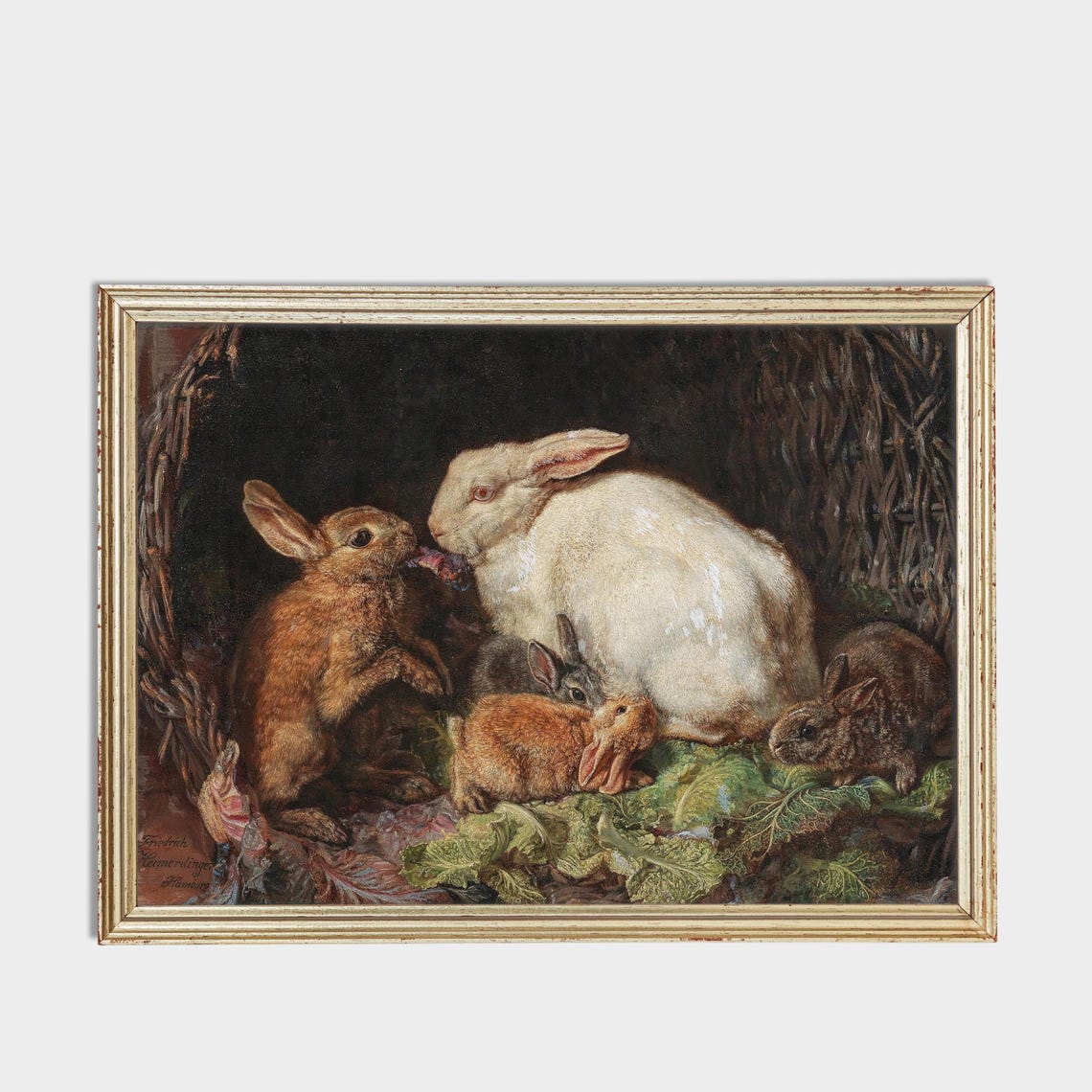 Mother Hare with Her Young Rabbits in a Wicker Basket Poster - Image 3