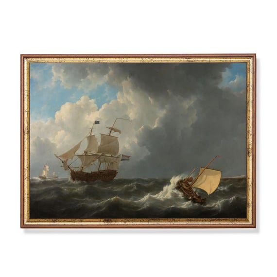 Printed And Shipped Vintage Sailing Ship Painting Antique Seascape Print Moody Rustic Ocean Beach Nautical Decor Physical Prints