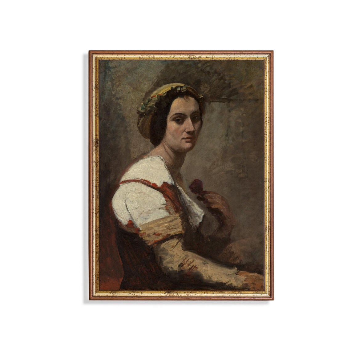 Portrait of an Italian Peasant Woman with a Flower Art Poster