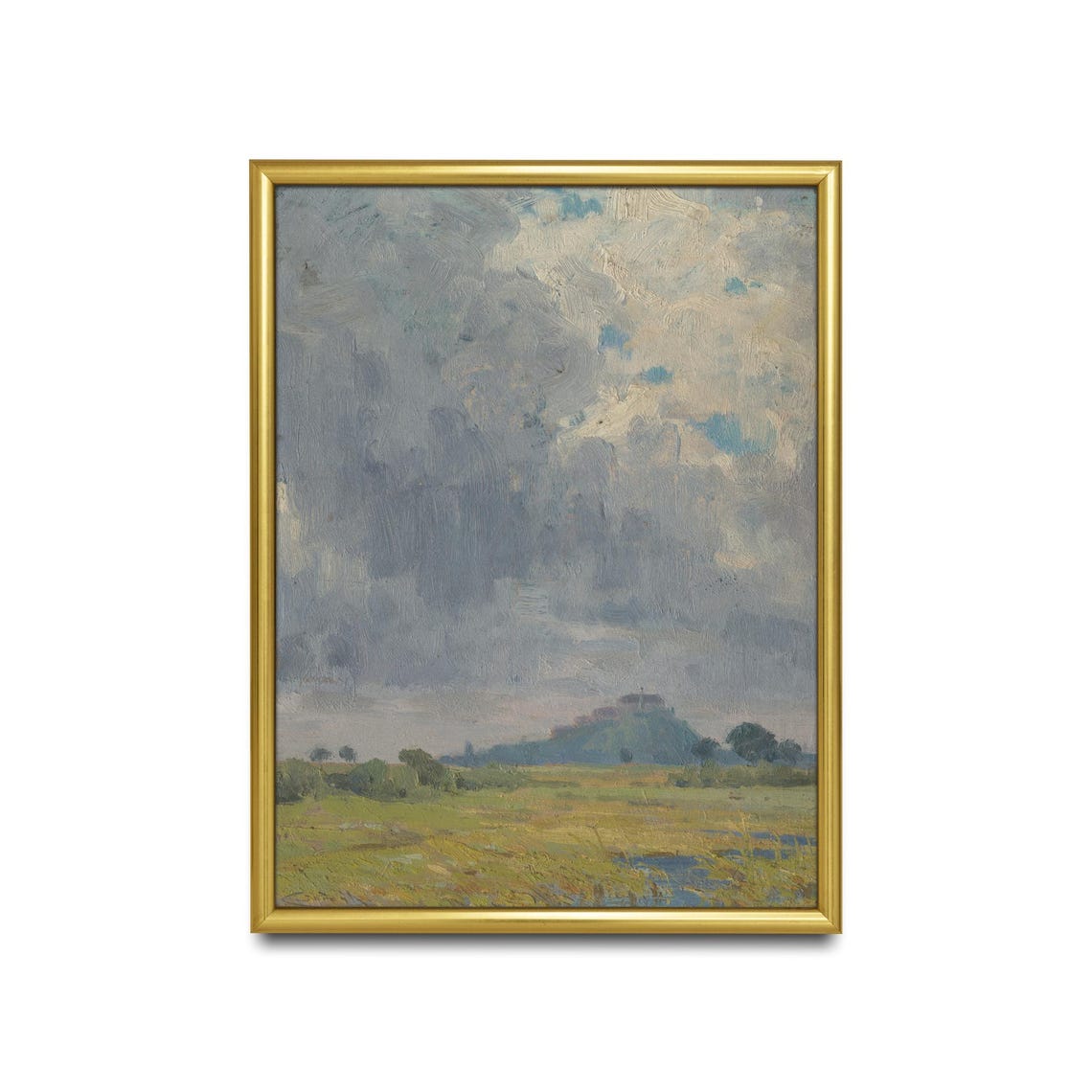 Moody Storm Sky Over Marsh Meadow with Distant Castle Poster - Image 2