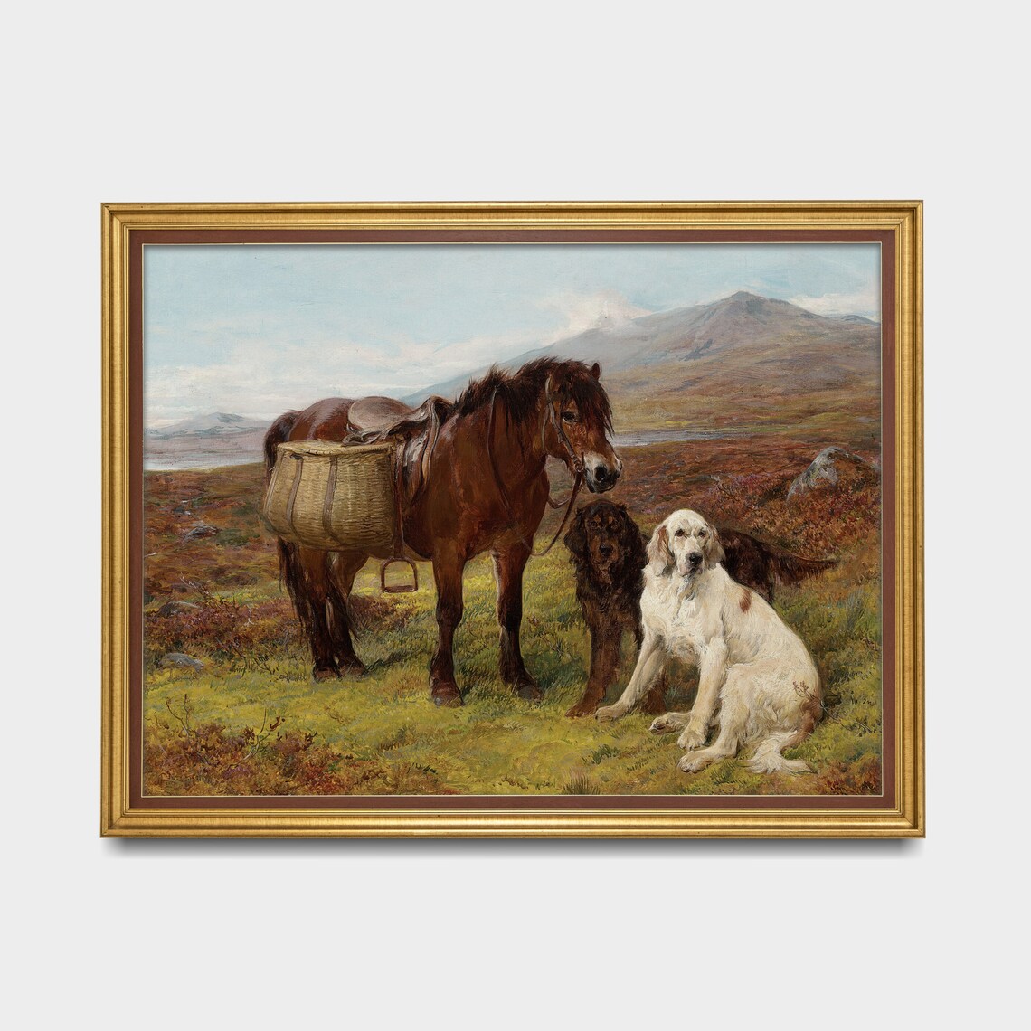 Vintage Horse and Dogs Antique Art Print, Farmhouse - Image 3