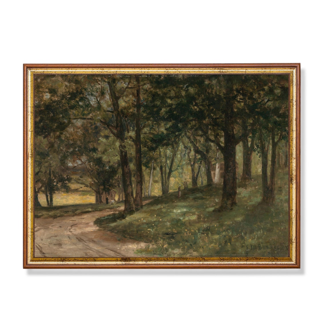 Sun-Dappled Forest Path Between Tall Trees Vintage Woodland Poster