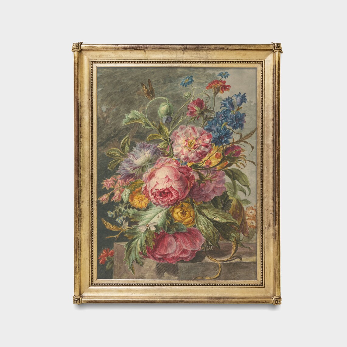 Pink Peonies and Blue Cornflowers Antique Floral Bouquet Poster - Image 4