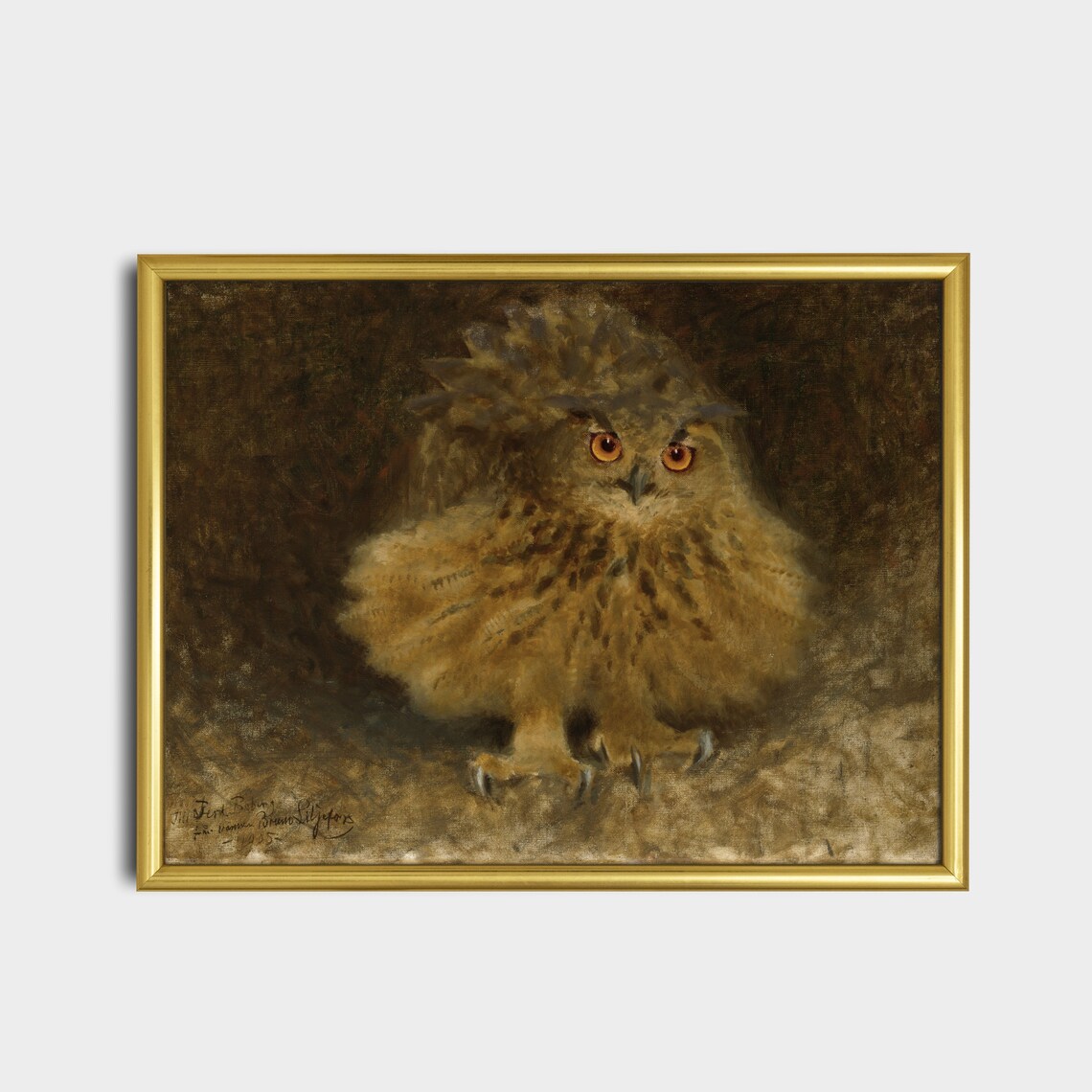 Fluffy Young Owl With Huge Bright Orange Eyes Vintage Poster - Image 2