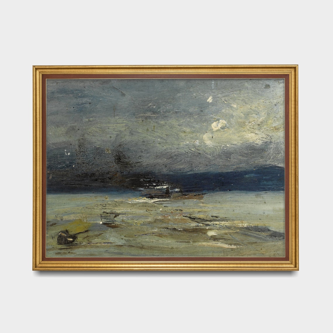 Moonlit Night Seascape with Dark Clouds and a Lone Boat Poster - Image 4