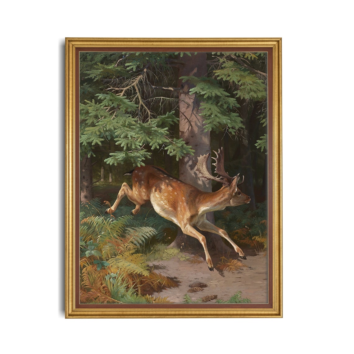 Leaping Fallow Deer Stag in a Sunlit Pine Forest Clearing Poster - Image 3