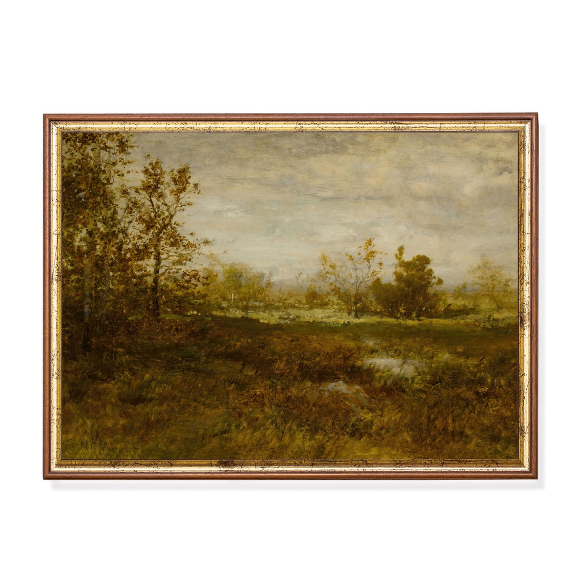 Open Marsh Meadow with a Still Reflecting Pool in Vintage Tones Poster