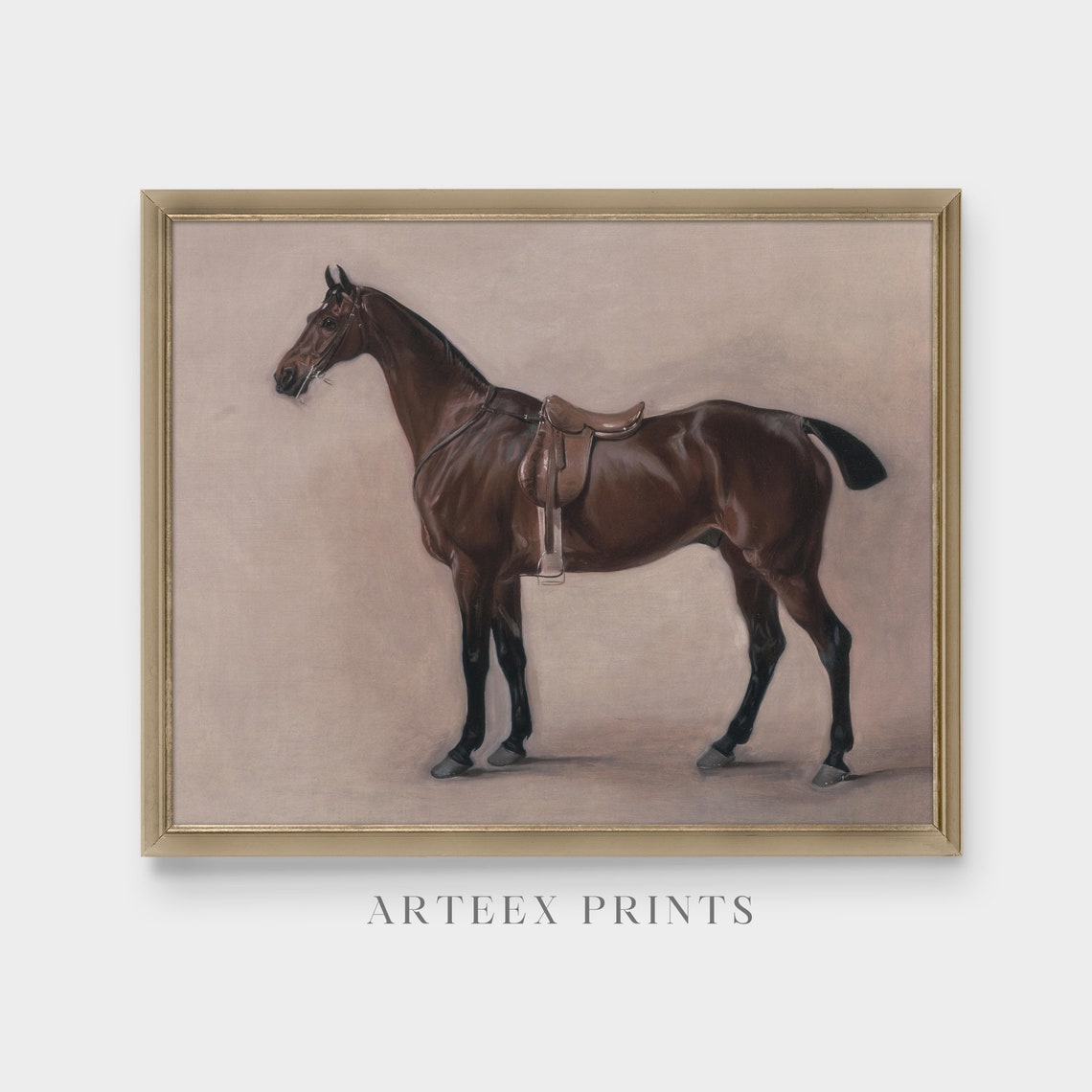 Dark Bay Saddled Horse Neutral Backdrop Vintage Equine Poster - Image 3