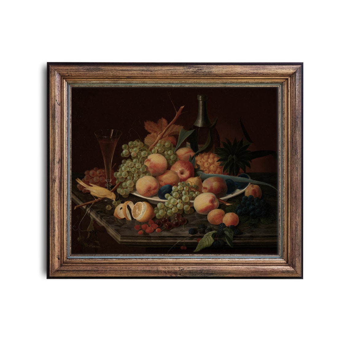 Lavish Fruit Feast with Wine and Pineapple Antique Still Life Poster - Image 2