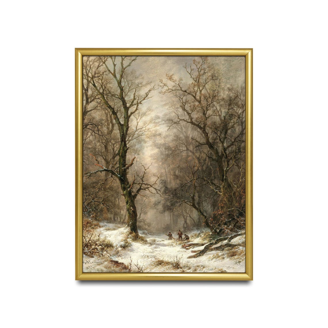 Bare Trees Winter Woodland Path Antique Snow Scene Art Poster - Image 2