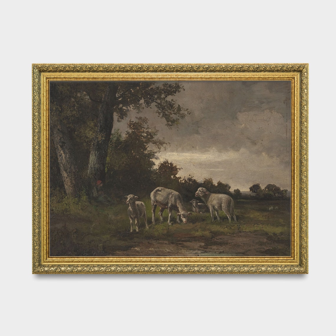 Sheep Grazing At The Dark Forest Edge Under A Heavy Sky Poster - Image 2