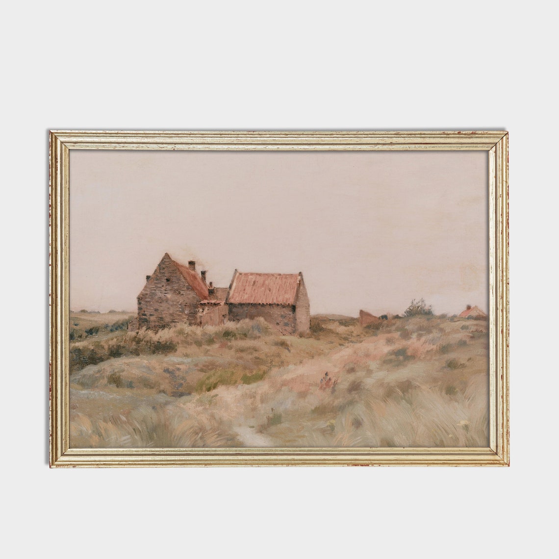 Stone Farmhouse with Red Roofs Standing in Windswept Fields Poster - Image 3