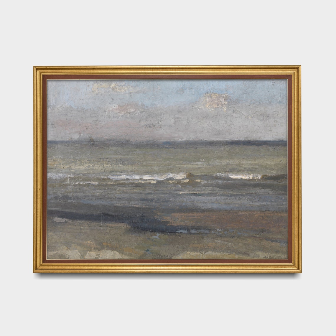 Misty Overcast Beach Tonal Seascape Vintage Ocean Painting Poster - Image 3