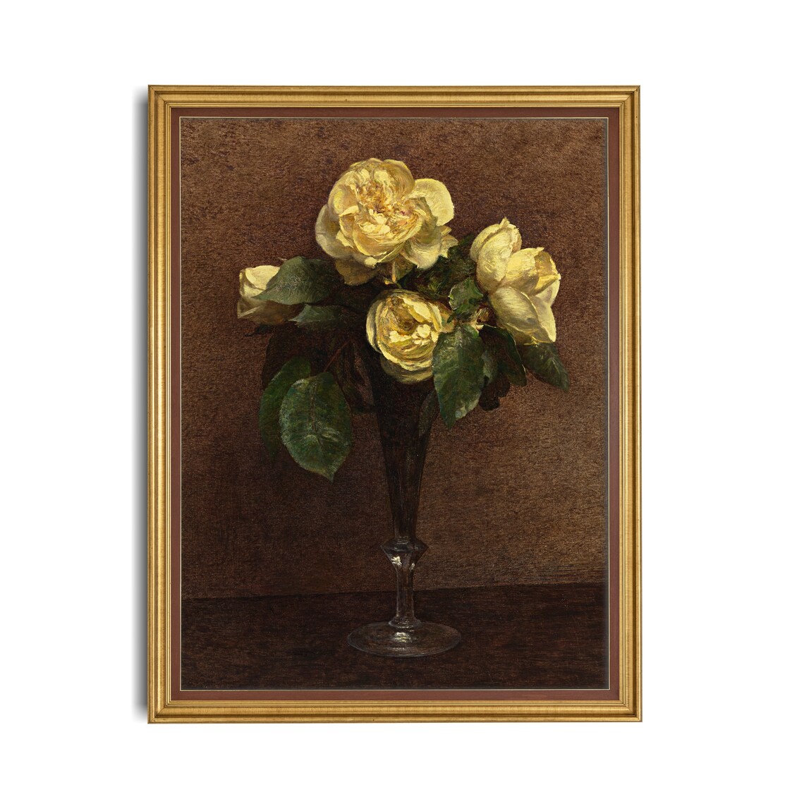 Cream Yellow Roses in Glass Vase Vintage Floral Still Life Poster - Image 2