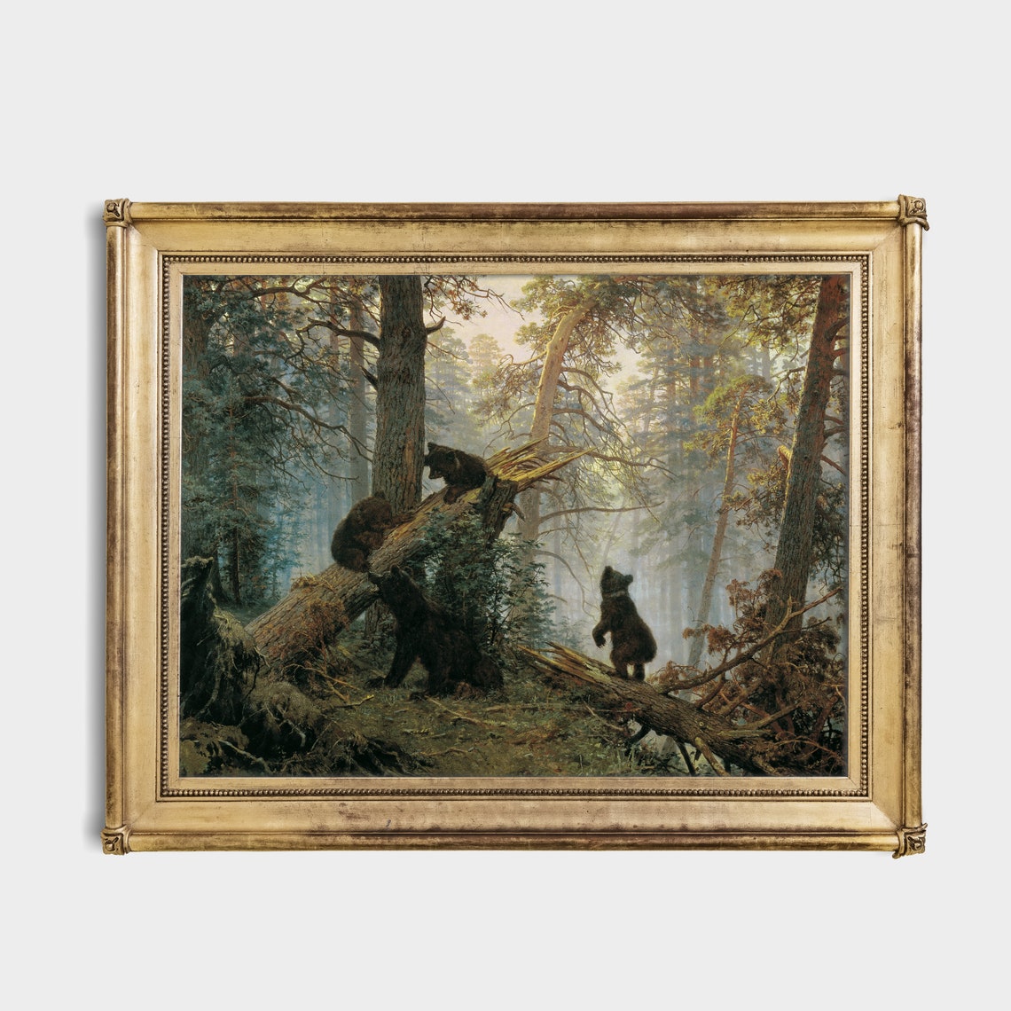Morning in a Pine Forest Brown Bear Cubs by Ivan Shishkin Poster - Image 2