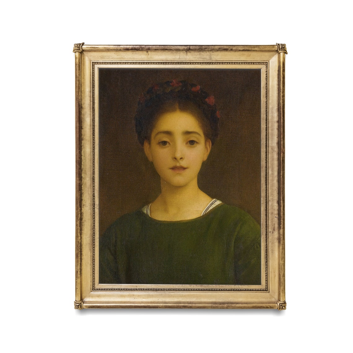 Young Girl With a Flower Crown in a Green Dress Vintage Poster - Image 2