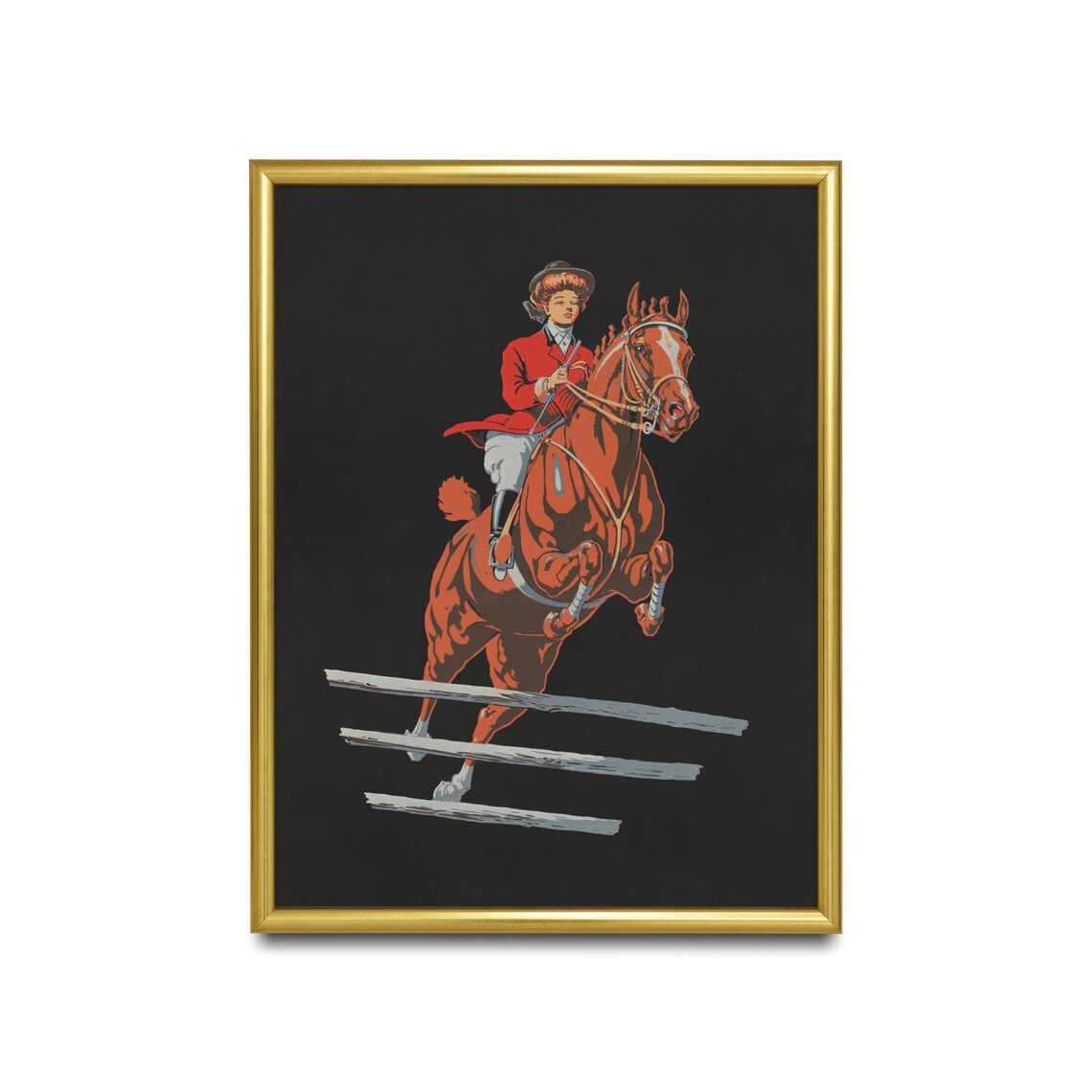 Vintage Equestrian Show Jumper Chestnut Horse Rider Art Poster - Image 2