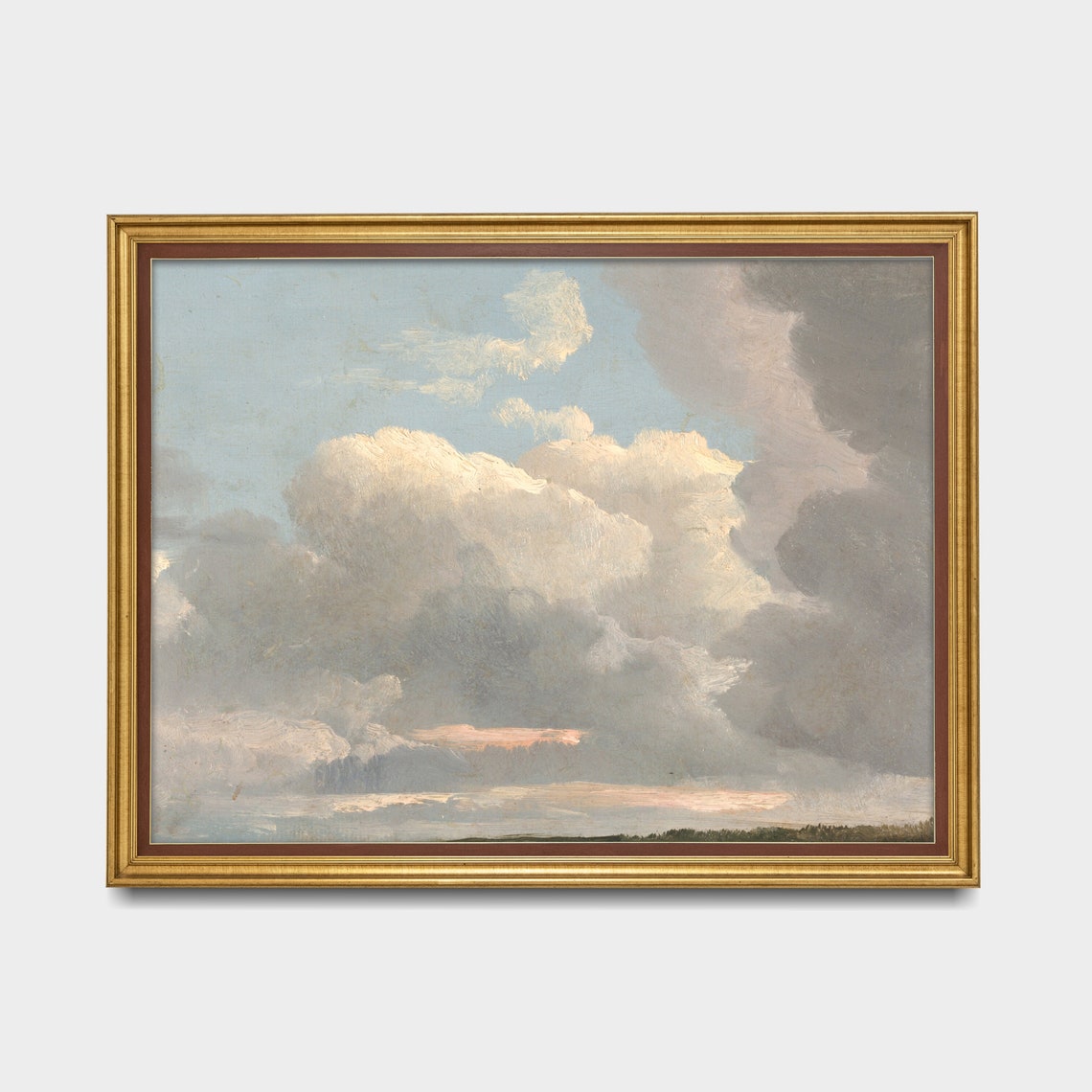 Bright Cumulus Clouds Above a Thin Horizon Line Cloud Study Poster - Image 5