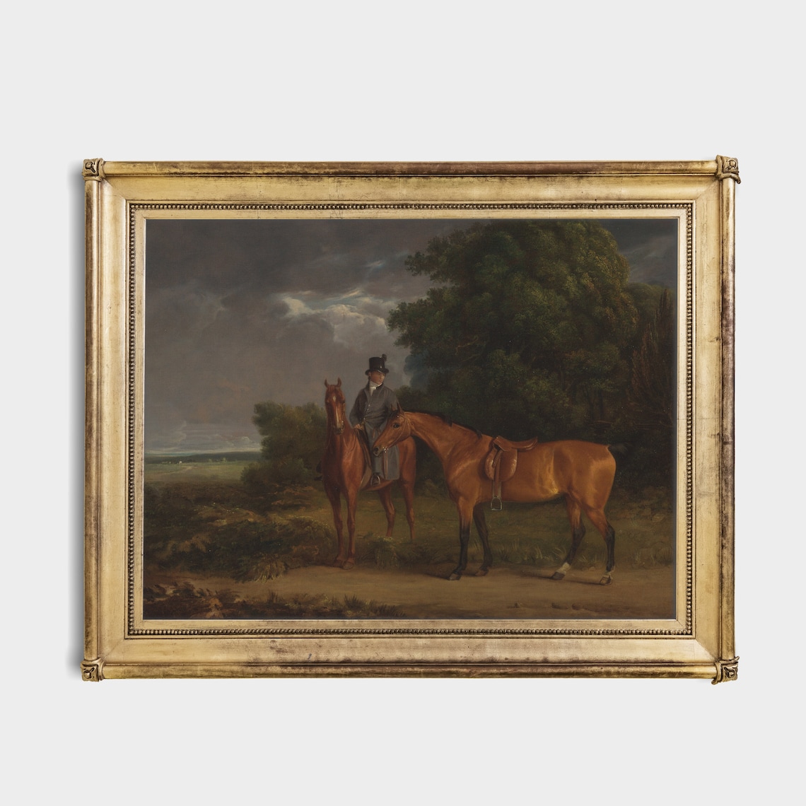 Antique Gentleman Riding a Chestnut Horse at Dusk Vintage Poster - Image 2