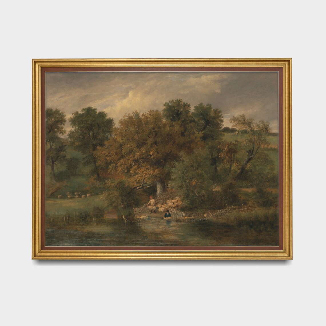 Sheep Washing by the River Vintage Pastoral Oil Painting Poster - Image 3